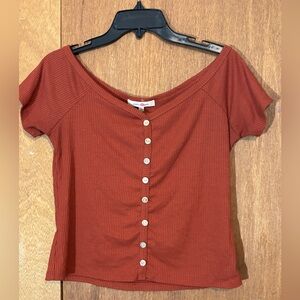 Rust Button-Down Ribbed Top